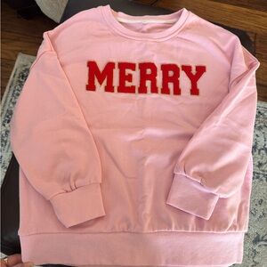 Pink Sweatshirt with Red 'MERRY' Embroidery
